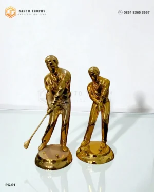 Piala Golf Miniatur dengan bahan logam tin copper dan finishing emas glossy
