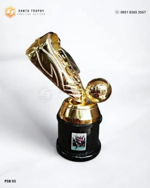 piala sepatu emas futsal 25 cm chrome gold base fiber resin glossy santo trophy