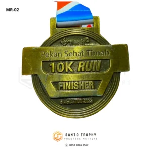 Medali Running 10K Pekan Sehat Timah finishing antique gold custom lanyard